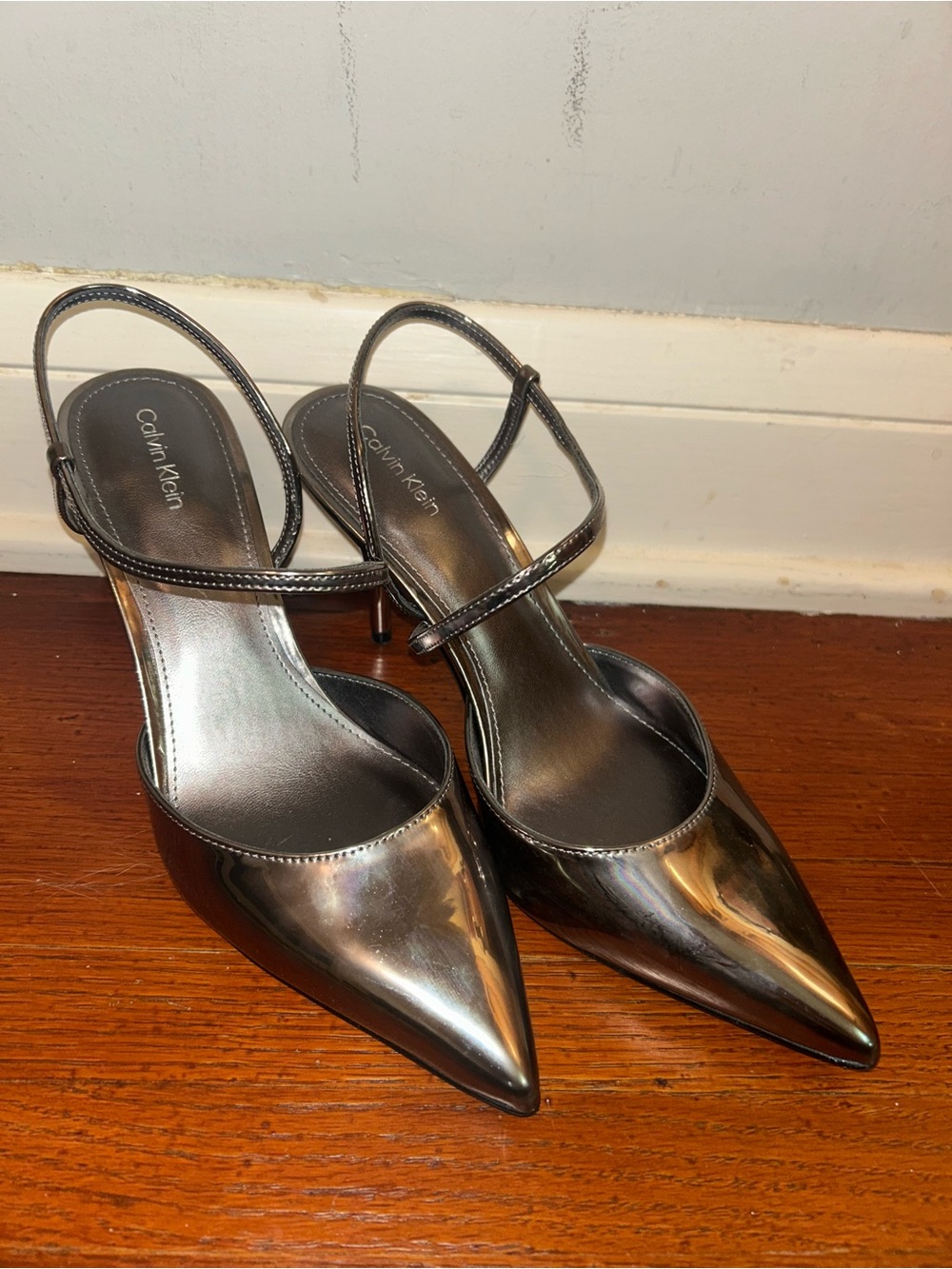 Calvin Klein Metallic Pointed Slingback Heels - Silver